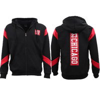 Men's Fleece Zip Up Hoodie Shirt Chicago Bulls 23 Michael Jordan Sweat Jacket, Black