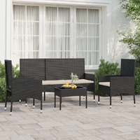4 Piece Garden Lounge Set with Cushions Poly Rattan