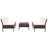 5 Piece Garden Sofa Set with Cushions Poly Rattan