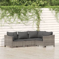 Garden Lounge Set with Cushions Grey Poly Rattan