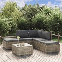 Garden Lounge Set with Cushions Grey Poly Rattan