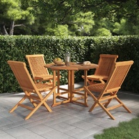 5 Piece Folding Outdoor Dining Set Solid Teak Wood