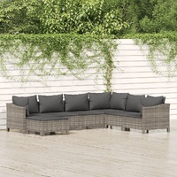 Garden Lounge Set with Cushions Grey Poly Rattan