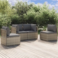 Garden Lounge Set with Cushions Grey Poly Rattan