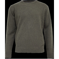Mens Shetland Wool Crew Round Neck Knit Jumper Pullover Sweater Knitted - Olive