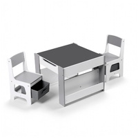 Keezi Kids Table and Chair Set, 4 in 1 Wooden Activity Table with Bookcase, Storage Box and Detachable Blackboard, Toddler Table and 2 Chairs Set, Gre
