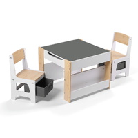 Keezi Kids Table and Chair Set, 4 in 1 Wooden Activity Table with Bookcase, Storage Box and Detachable Blackboard, Toddler Table and 2 Chairs Set, Nat