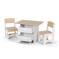 Keezi Kids Table and 2 Chairs Set Wooden Activity Table wit 2 Storage Drawers, Toddler Table and Chair Set for Children Drawing, Reading, Crafts, Eati