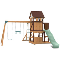 Lifespan Kids Meer Brook Swing Set, Monkey Bars & Play Centre with 2.2m Slide (Pastel Green)
