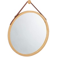 CARLA HOME Hanging Wall Mirror 38cm - Solid Bamboo Frame and Adjustable Leather Strap for Bathroom and Bedroom, Vanity Mirror, Makeup Mirror, Face Mir