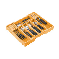CARLA HOME Large Capacity Bamboo Expandable Drawer Organizer with Knife Block Holder for Home Kitchen Utensils