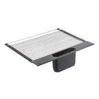CARLA HOME Large Stainless Steel Roll Up Dish Drying Rack with Utensil Holder for Home Kitchen