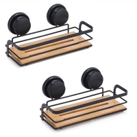 CARLA HOME  2 Pack Rectangular Bamboo Corner Shower Caddy Shelf Basket Rack with Premium Vacuum Suction Cup No-Drilling for Bathroom and Kitchen
