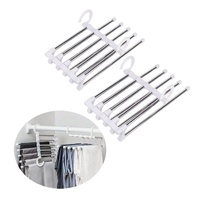 CARLA HOME  2 Pack Stainless Steel Adjustable 5 in 1 Pants Hangers Non-Slip Space Saving for Home Storage