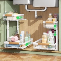 CARLA HOME 2-Tier Kitchen Under Sink Organiser Storage with Height Adjustable, Unique Slide Rail & Suction Cups for Storage