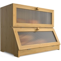 CARLA HOME Double Layer Bamboo Bread Box for Kitchen Counter with Large Capacity and Clear Window