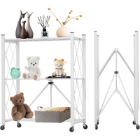 CARLA HOME 3-Tier Foldable Storage Shelf with Wheels for Kitchen, Garage, Pantry or Basement (White)