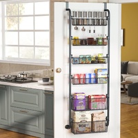 CARLA HOME 6-Tier Over the Door Organizer Heavy-Duty Metal Pantry Rack with Hanging Baskets for Home Kitchen Storage & Bathroom Door Organization (Bla