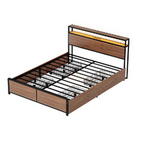 Artiss Metal Bed Frame Double Size with 2-Tier Storage Headboard Metal Platform with 4 Storage Drawers Built in Charging Station & LED Noise-Free/Meta