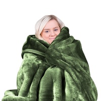 Laura Hill 600GSM Faux Mink Blanket Double-Sided Throw Queen Size - Green
