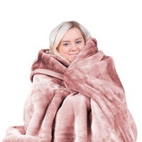 Laura Hill 600GSM Faux Mink Blanket Double-Sided Throw Queen Size - Pink