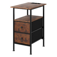 Levede Bedside Table Side Table 2 Drawers Cabinet Brown