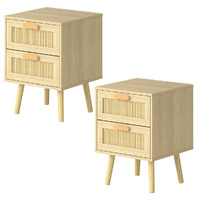 Levede 2x Bedside Tables Set Wooden Side Table Nigntstand Bedroom Rattan Drawers