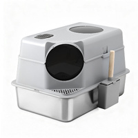 i.Pet Cat Litter Box Large Stainless Steel High Sided Pet Toilet Odour Control