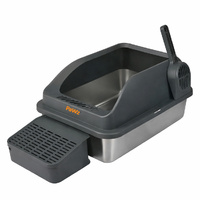 Pawz Stainless Steel Cat Litter Box Big Cats Kitten High Sided Easy Clean Grey