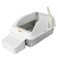 Pawz Stainless Steel Cat Litter Box Big Cats Kitten High Sided Easy Clean White
