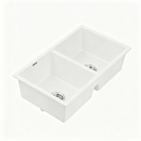 Cefito Kitchen Sink 77x45cm Granite Stone Sink Double Bowl White