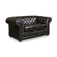 2 Seater Brown Colour Genuine Leather Upholstery Deep Quilting Pocket Spring Button Studding Sofa for Living Room