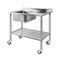 Cefito Stainless Steel Sink Bench Kitchen Work Benches Bowl Wheels 304