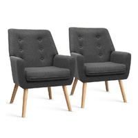 Artiss 2X Armchair Lounge Chair Accent Tub Chair Charcoal ANNE