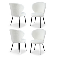 Artiss 4x Dining Chairs Sherpa Boucle Wing Back White
