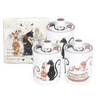 Cat Couple Embossed Canisters — Bone China Storage Set + Matching Napkins