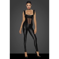 Noir Power Wetlook Overall With Tulle Panel Black