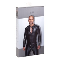Noir Power Wetlook Mens Jacket Pleated Pvc Epaulets Black