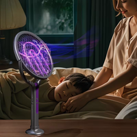 2-in-1 foldable and extendable electric mosquito swatter and purple insect lamp rechargeable fly swatter - USB-powered extendable pole, suitable for i