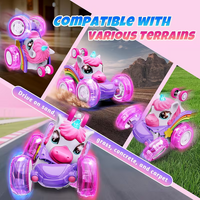 Unicorn remote control car for girls, 360° rotating four-wheel drive stunt remote control car with cute lights, rechargeable toy - children's birthday