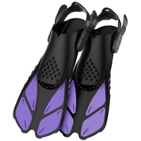 Gray Adjustable Open Heel Snorkel Fins, Travel-Size Short Swim Flippers for Snorkeling, Diving & Swimming, Adult Men & Women（S/M）
