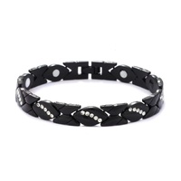 Christmas gift Stylish Ancient Copper Magnetic Therapy Bracelet with Diamond Accents - Enhance Health & Elegance（black）
