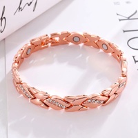Christmas gift Stylish Ancient Copper Magnetic Therapy Bracelet with Diamond Accents - Enhance Health & Elegance（Rose gold）