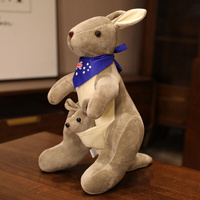 Kangaroo Stuffed Animal with Joey in Pouch & Australia Scarf - Soft Cuddly Plush Toy(45cm, light grey)| Other Colors Available in Store