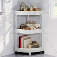 White Corner Storage Shelf – 3-Tier Rolling Organizer for Bathroom, Kitchen & Bedroom | Space-Saving Aluminum Rack with Wheels | Black Available In-St