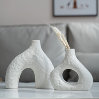 Minimalist Ceramic Vase Set (2-Piece): Modern Home Decor for Flower Arrangements (White) | Black Version Available In-Store