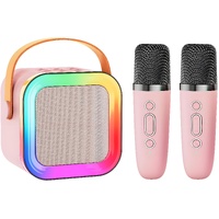 Off-White Mini Karaoke Machine with 2 Wireless Microphones: Portable Bluetooth Speaker for Kids & Adults, Ideal Gift for All Occasions