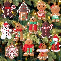 12pcs Christmas Ornaments Cute Snowman Xmas Tree Decorations Santa Claus Plastic Figurines Ornaments with Sugar Cookie House for Christmas Tree Hangin