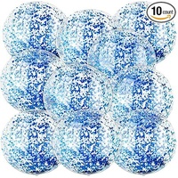 Christmas 10 Pcs Inflateable Sequin Glitter Beach Balls, 24 Inch and 16 Inch Jumbo Pool Confetti Glitter Balls, Swimming Pool Beach Toys for Summer Fa