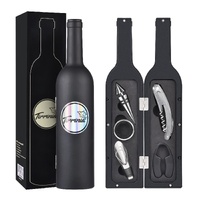 Wine Accessories Gift Set (Black), 5-Piece Bottle Corkscrew Opener Kit with Novelty Bottle-Shaped Case, Valentine's Day Gift for Wine Lovers